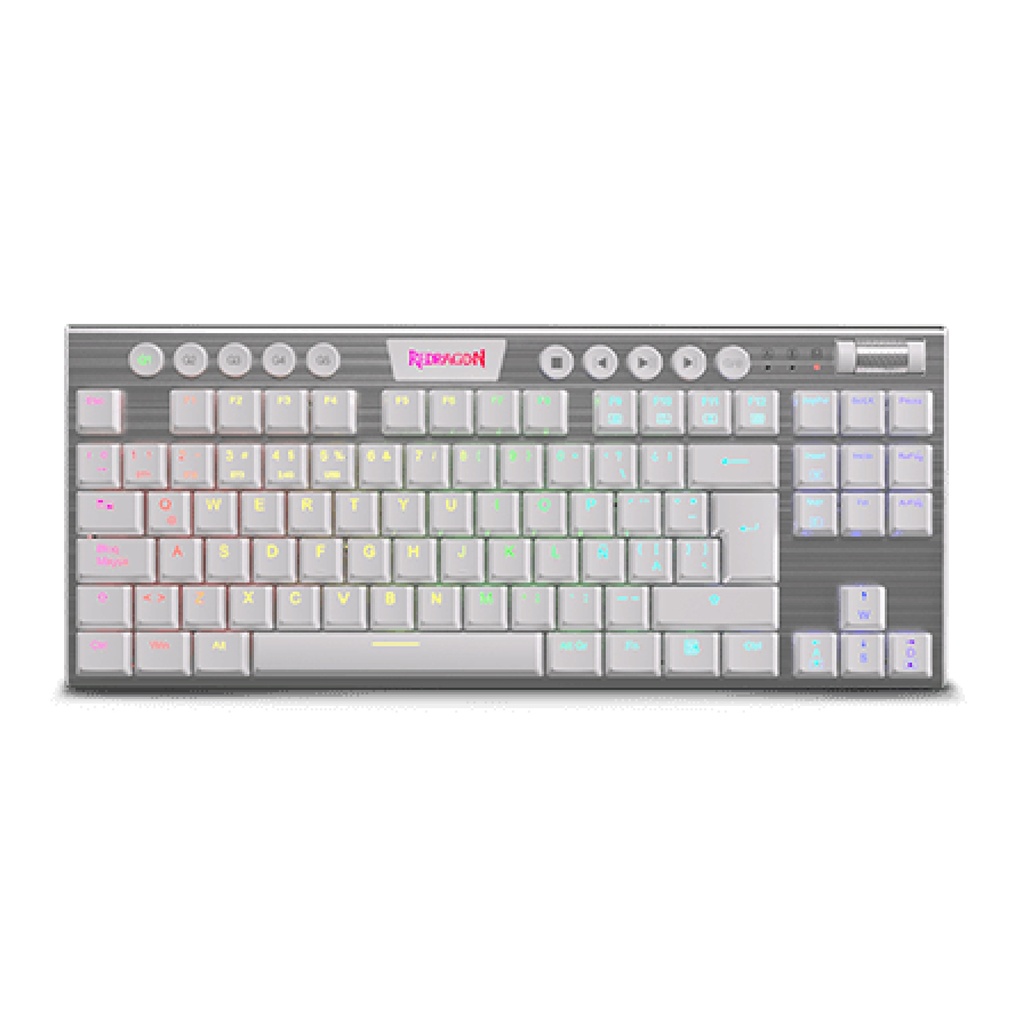 Teclado REDRAGON K622W HORUS TKL WHITE TIPO USB WIRED RGB MECANICO LATINO SWITCH DUST-PROOF RED (K622W-RGB) (6950376713063)
