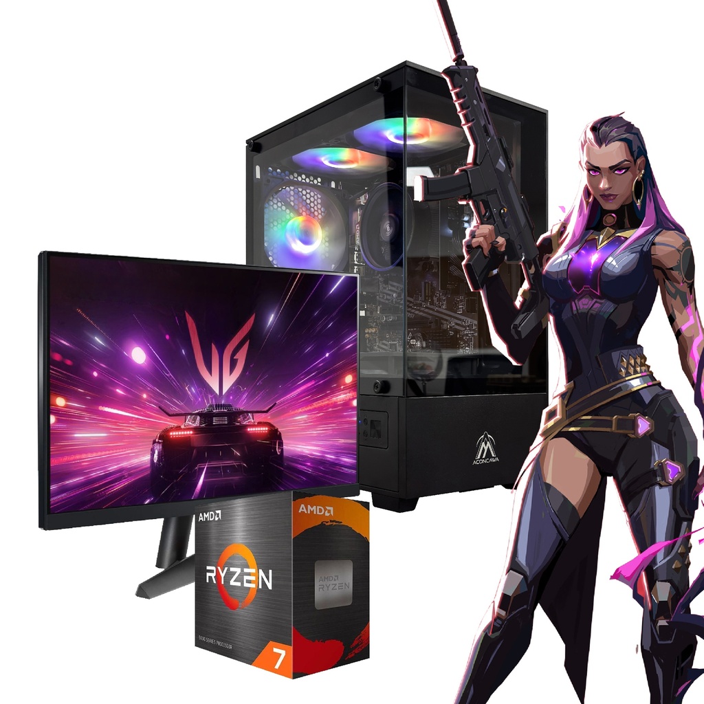 PC AMD 7 5700G 16GB 480GB KIT RGB AURA MONITOR 24