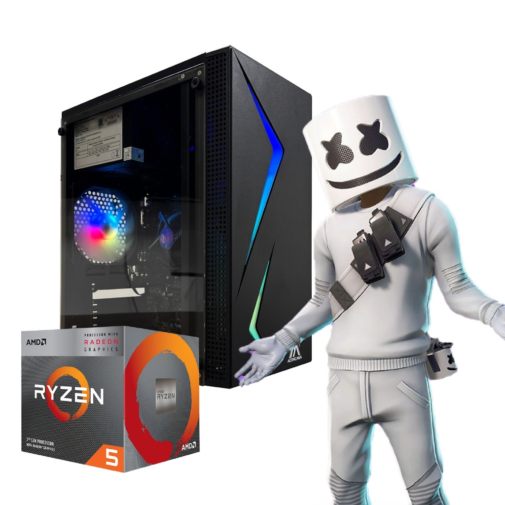 PC AMD Ryzen 5 3400G 16GB 480GB RGB Voltix monitor 22"