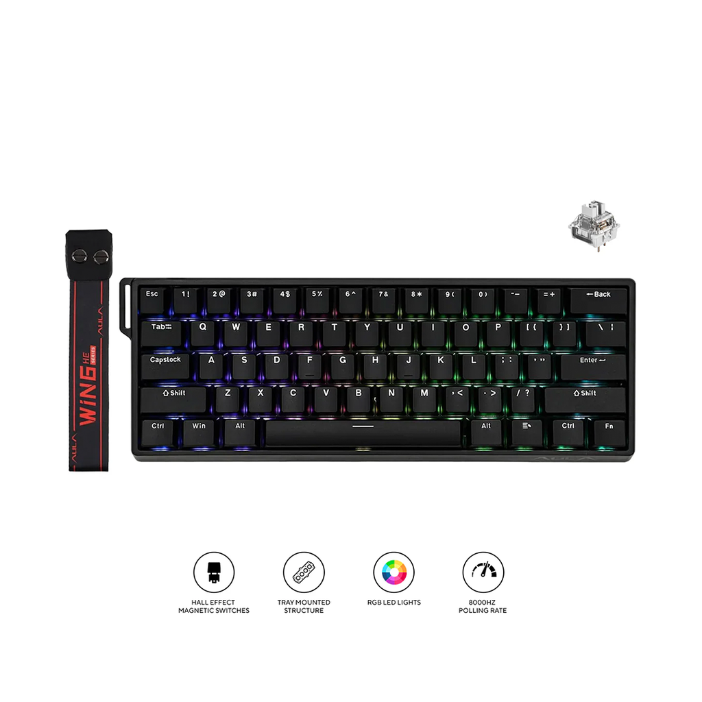 Teclado Mecánico AULA WIN60 HE 60% 61 Teclas RGB Cableado Switch Magnético Hall Effect 8K Hz Negro