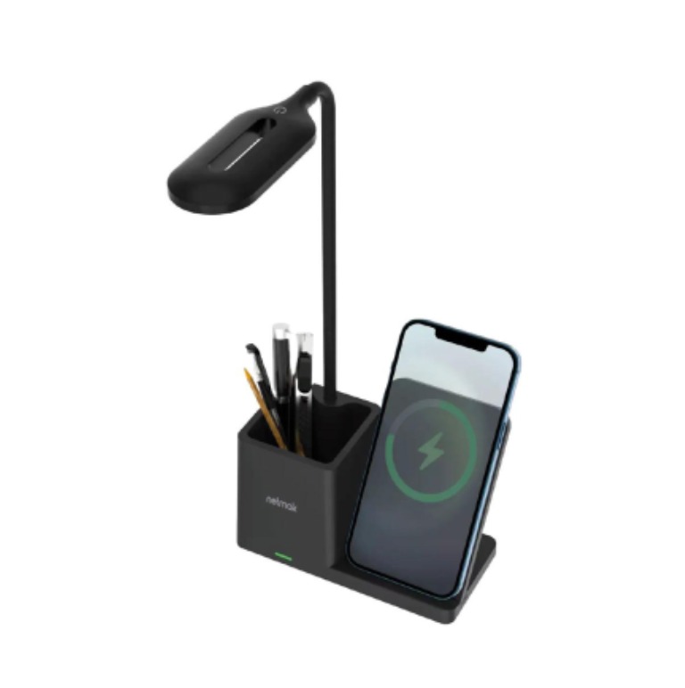 Lámpara LED Carga Inalámbrica 15W Soporte Celular -  3 niveles de iluminación (NM-CL15)