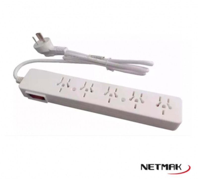 Zapatilla Electrica Multinorma c/Tecla 5 Tomas - Cable 1,5m (NM-ZP5)