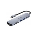 Hub adaptador Netmak USB-C (M) a doble puerto USB-A 3.0+USB-C (H)+lector SD y micro+HDMI (H) (NM-6EN1)
